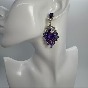 Amethyst Purple Crystal Chandelier Stud Bridal Wedding Prom Pageant Earrings